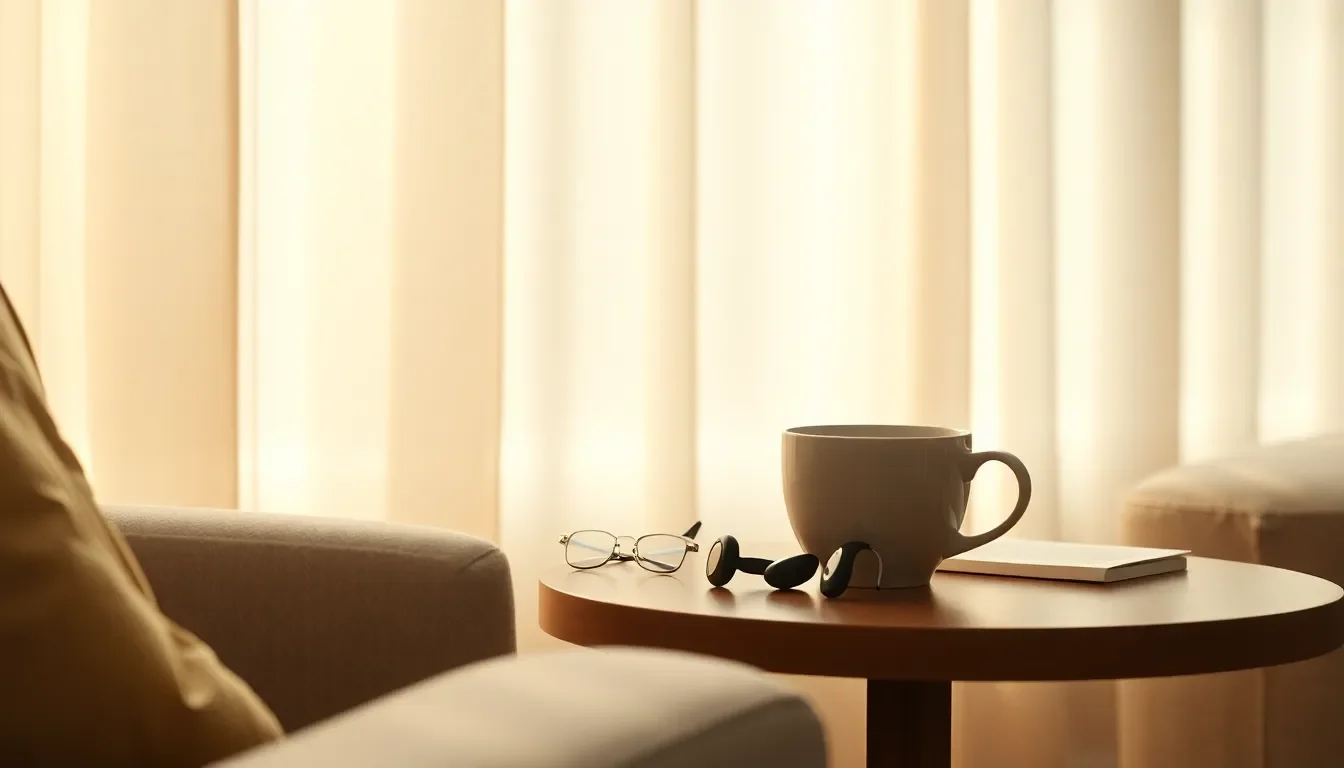 보청기를 착용하고 웃는 어르신과 대화하는 가족의 모습