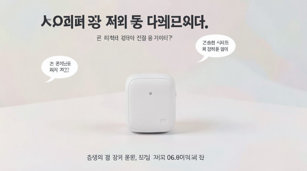 보청기를 착용한 사람이 실내에서 일상 대화를 듣는 모습